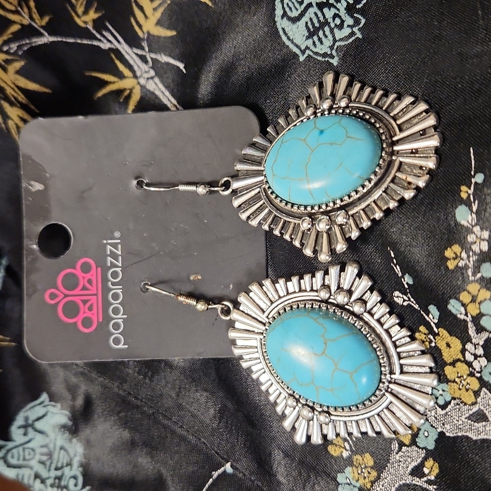 Paparazzi Silver & Turquoise Earrings